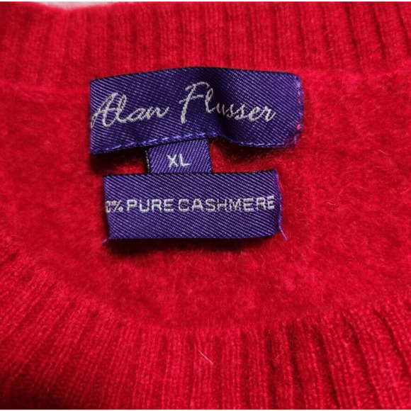 Alan Flusser Med $120 Red Soft Crew‎ Neck Cable Knit 100% Pure Cashmere Sweater - Picture 6 of 8